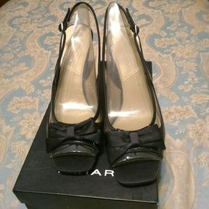 Ladies Sling Back Patent w/ Satin bow Shoe